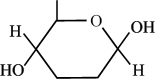 beta-glucose - showing only -H and -OH at either ends of the molecule
- see that the rightmost H is down