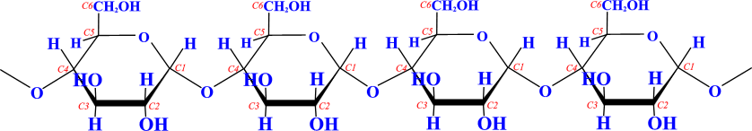 4 glucoses joined by 1 alpha 4 bonds as in amylose